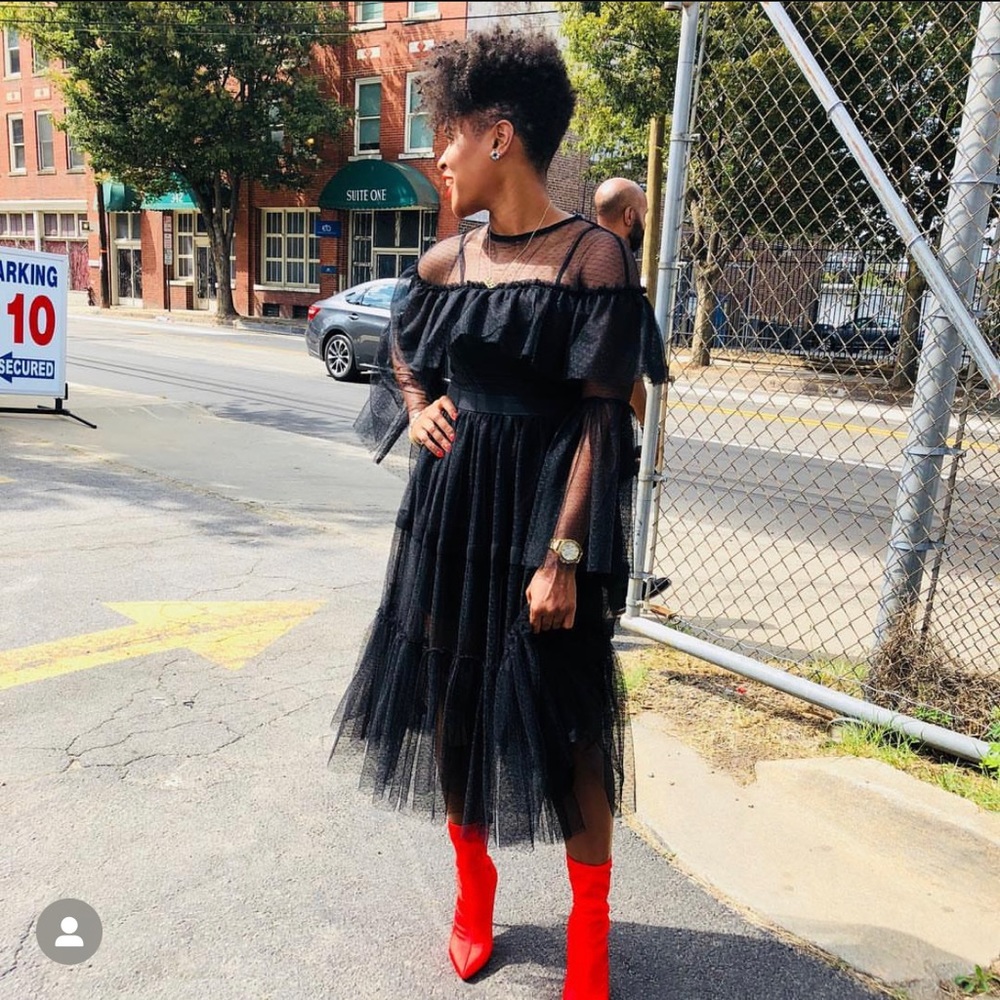 Black, Tulle, Sheer Midi Dress by Gianni Bini
